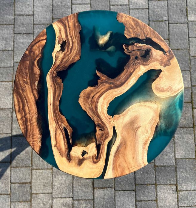 Stolik kawowy suar dąb orzech drewno szmaragdowa żywica loft #131