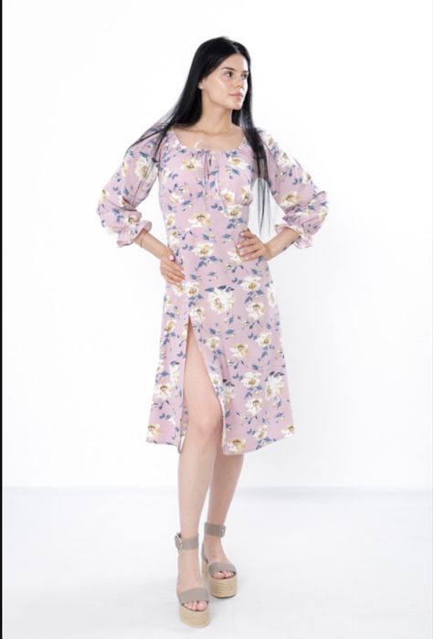 Сукня жіноча міді світло-пудровий колір, принт - піон