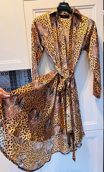 Zalla Sara Zalewska Kimono Kopertowa sukienka midi motyw panterki S 36