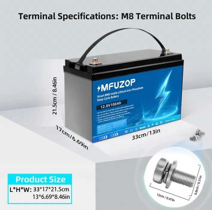 Аккумуляторы Lifepo4 100ah 12,8v MFUZOP 1280wh новые! В наличии