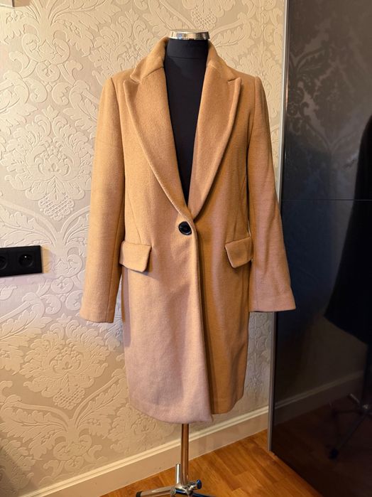 Zara karmelowy płaszcz M 54% wełna