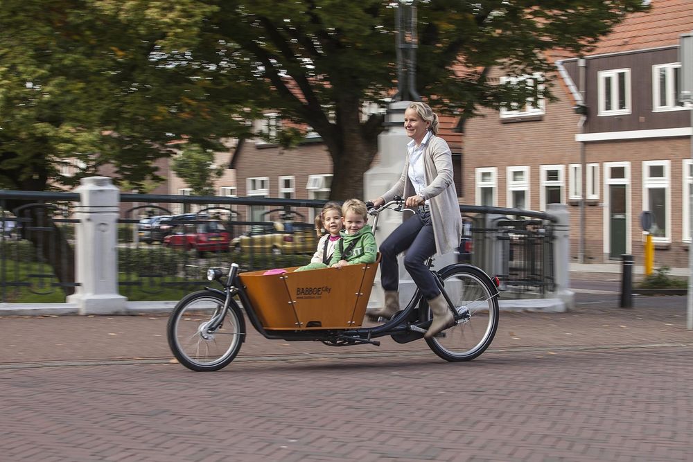 Elektryczny rower cargo Babboe City Mountain, riksza dla dzieci