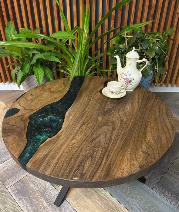 Stolik okrągły stół ława żywica loft drewno