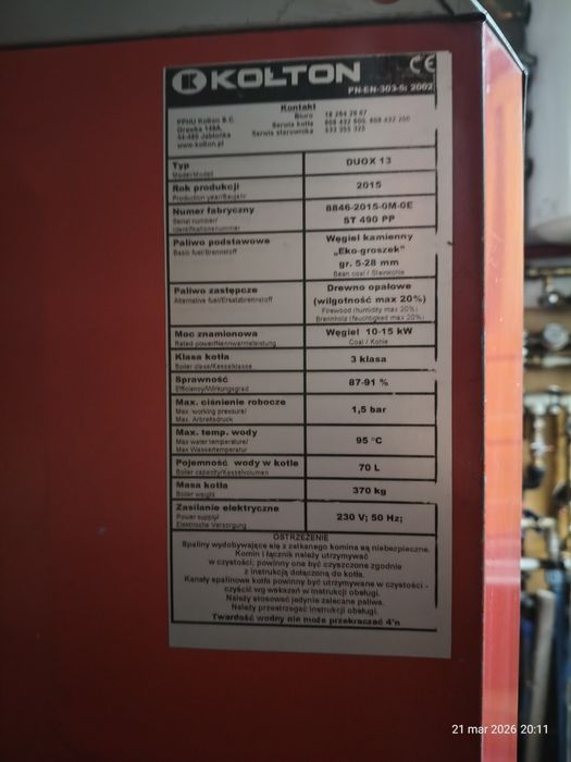 Piec 3 klasa Kołton Duox 13kW palnik 17kW