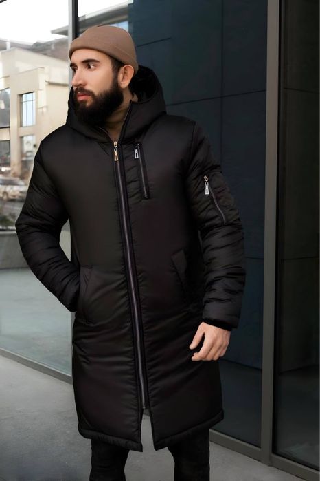 Чоловіча стильна куртка подовжена . Парка чоловіча з капюшоном