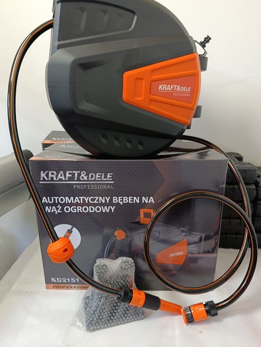 Котушка для шланга з автоматичним намотуванням, 15 м + 1,5 м, 1/2" KRAFT&DELE Садова котушка, садовий шланг, катушка шланг PARKSIDE