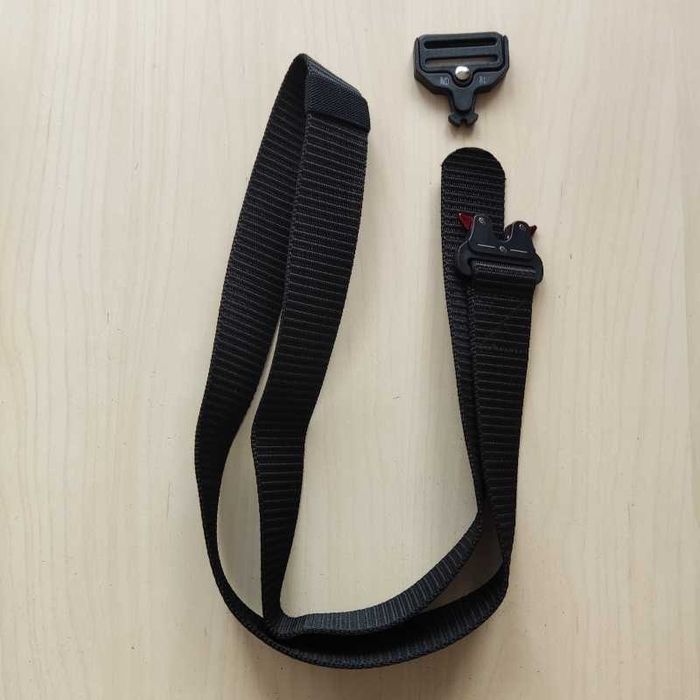 Pasek Spinany do Spodni - Męski Materiałowy - Czarny z Czerwonym 125cm