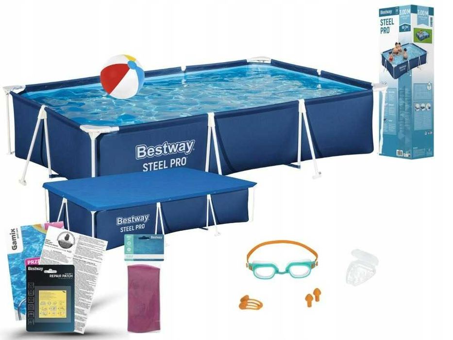 Басейн каркасний Bestway 300x201x66 см. З накриттям / 3300 л. Прямокутний. Для дому та дачі. Каркасный бассейн