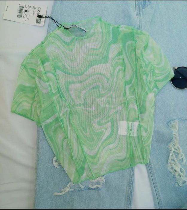 Зелений прозорий топ сіточка на літо xs-s