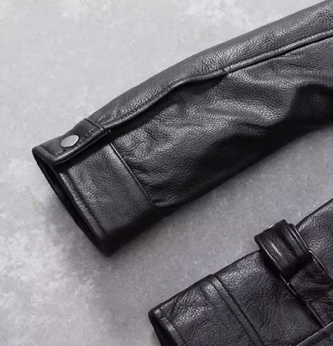 Męska kurtka skórzana ramoneska prosta skóra naturalna czarna