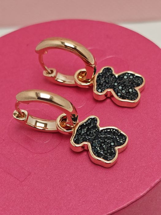 Kolczyki z misiem różowe srebro vermeil 925