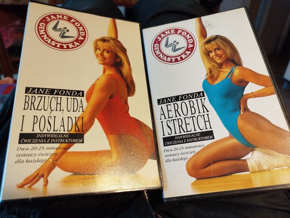 Jane Fonda gimnastyka 2 x VHS aerobik i stretch oraz brzuch, uda i poś