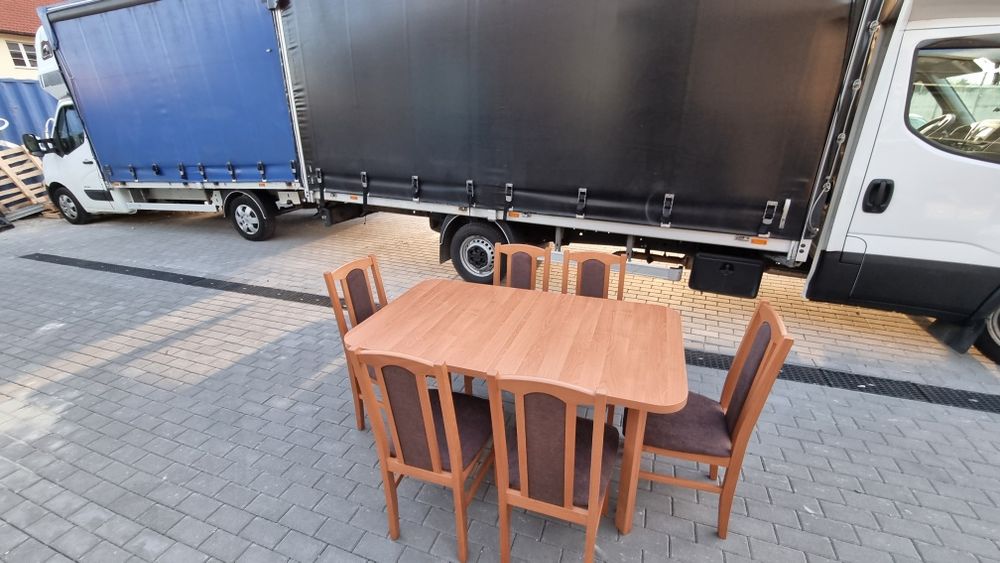 Nowe: Stół 80x140/180 + 6 krzeseł, olcha + brąz, transport cała POLSKA
