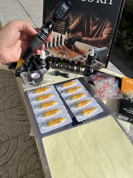 Kit Tatuagem Tattoo Pen Completo, C/ Pele Treino/Tintas/Agulhas/ Etc