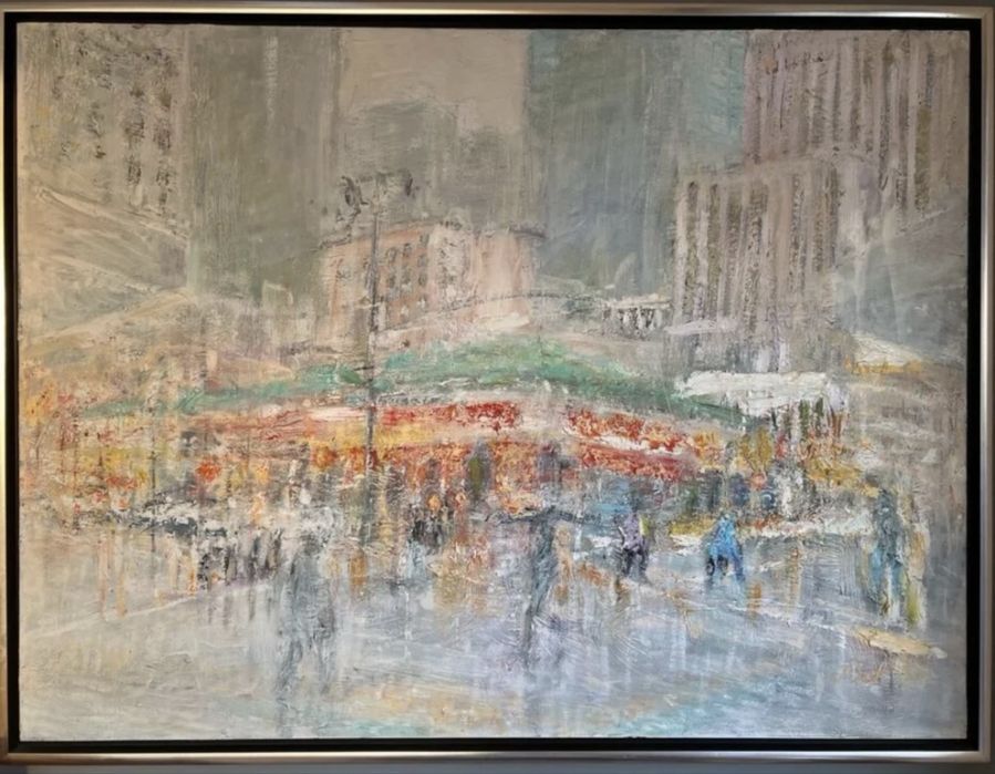 Jerzy Szott „Manhattan” – obraz olejny na płótnie, lata 90., sygnowany