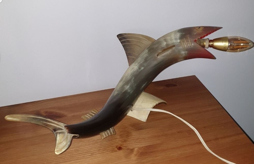 Candeeiro antigo em corno e osso artesanal