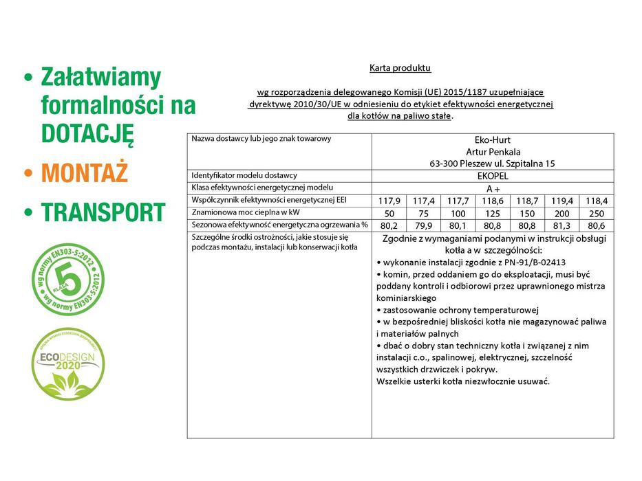 Kocioł z podajnikiem na pellet EKOPEL 75kW A+ certyfikat ECODESIGN