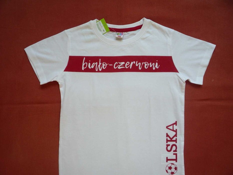 Nowa Kids 140 Biała Koszulka Kibica Polska biało - czerwoni