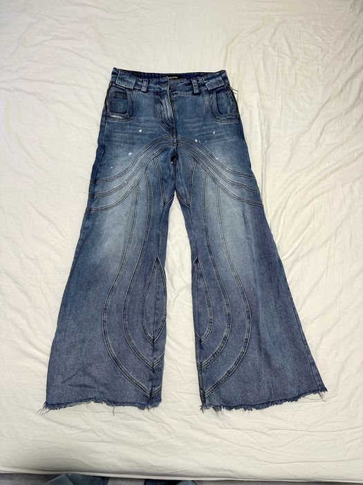NO/FAITH wave pattern blue jeans