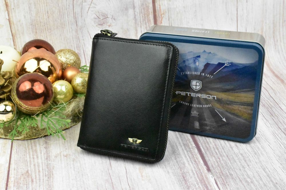 Peterson portfel męski skórzany na suwak kolor czarny