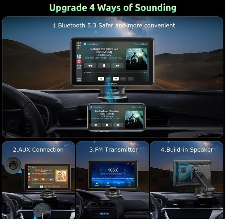 7-дюймовый IPS-дисплей ESSGOO Apple CarPlay и Android Auto екран моніт