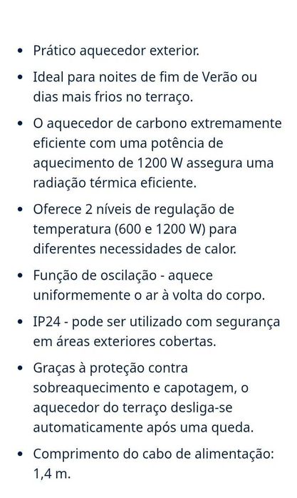 Aquecedor de Esplanada/ Jardim/ Pátio NEDIS HTPA21BKW