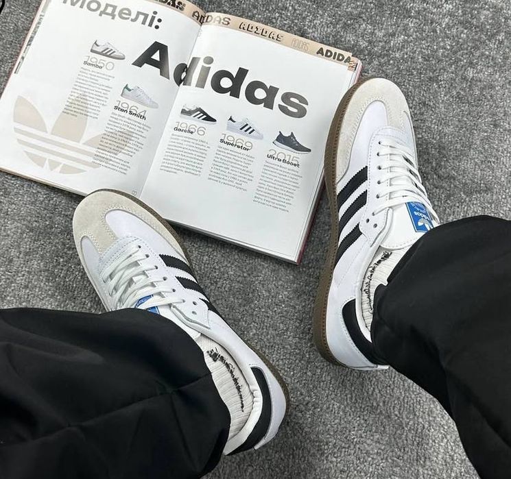 Люксові кросівки Адідас Самба, Samba білі