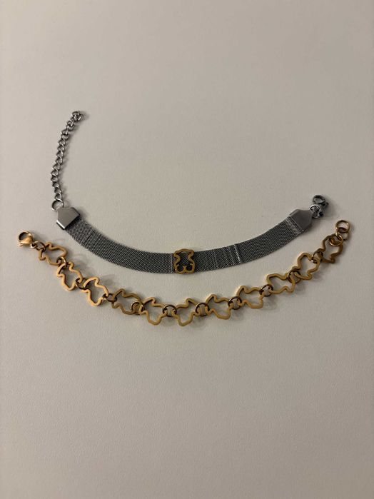 Komplet bransoletki z misiem 2 sztuki złota i srebrna miś