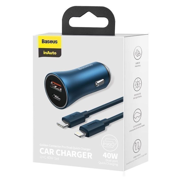 Baseus szybka ładowarka samochodowa USB C / USB 40W PD 3.0 QC + kabel