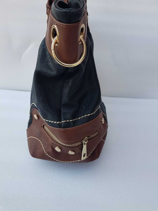 mala em couro de senhora cor preta e castanho