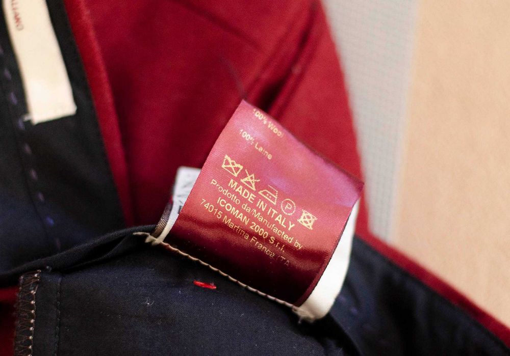 Włoskie spodnie flanelowe Berwich r48, 100% wełna, czerwone, Vitale