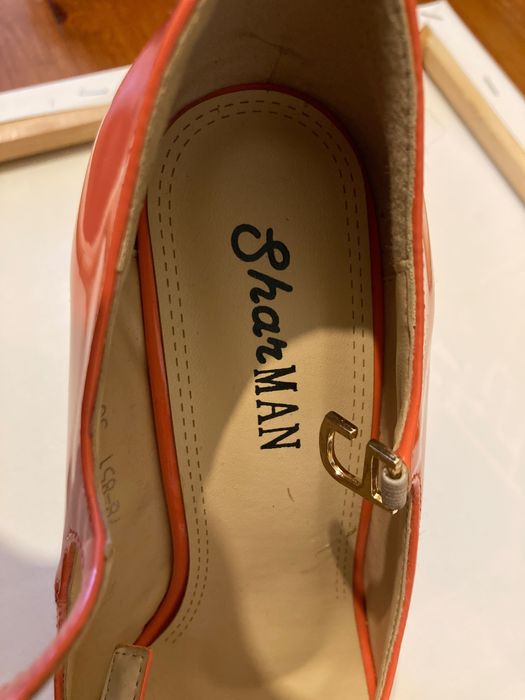 Жіночі босоніжки на високих підборах, лакові, коралові, sharman, р.36