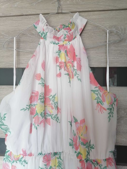 Nowa elegancka szyfonowa sukienka w kwiaty halter maxi 40 42