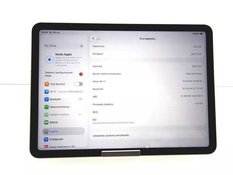 Tablet Ipad Air  11-INCH M2 WI-FI + CELLULAR 256GB BAT.90%