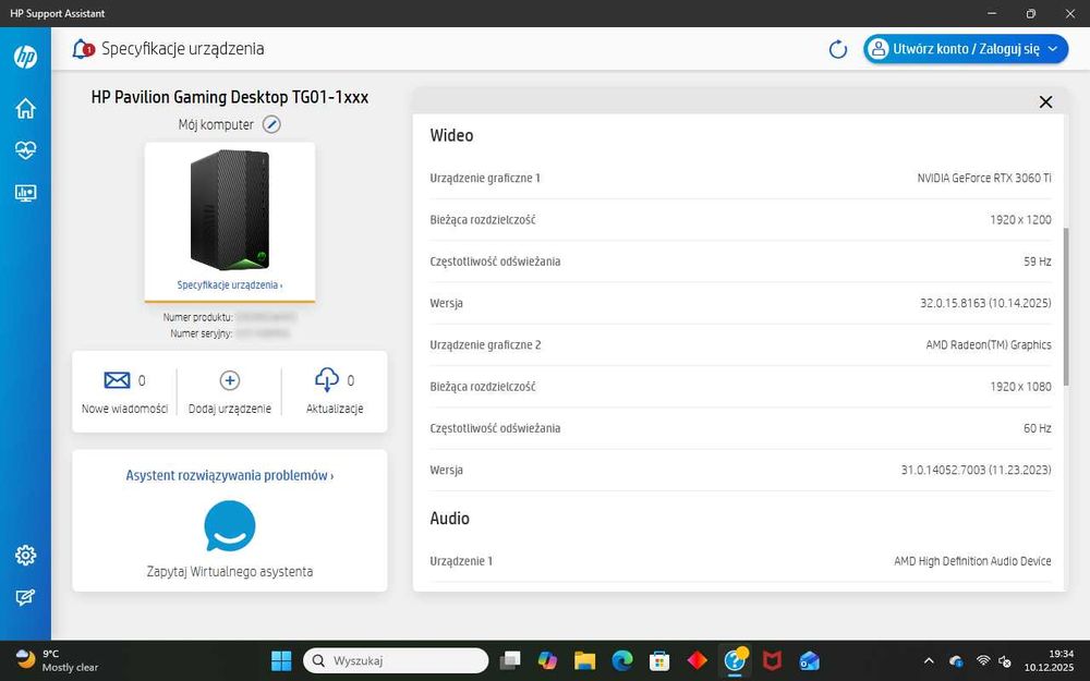 Komputer HP Gaming Ryzen 7 4700G/16GB/512GB SSD/RTX3060Ti 8GB/Win11H