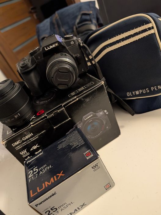 Aparat Panasonic G80 + Olympus 14-42mm, Panasonic 25mm,dodatkii!
