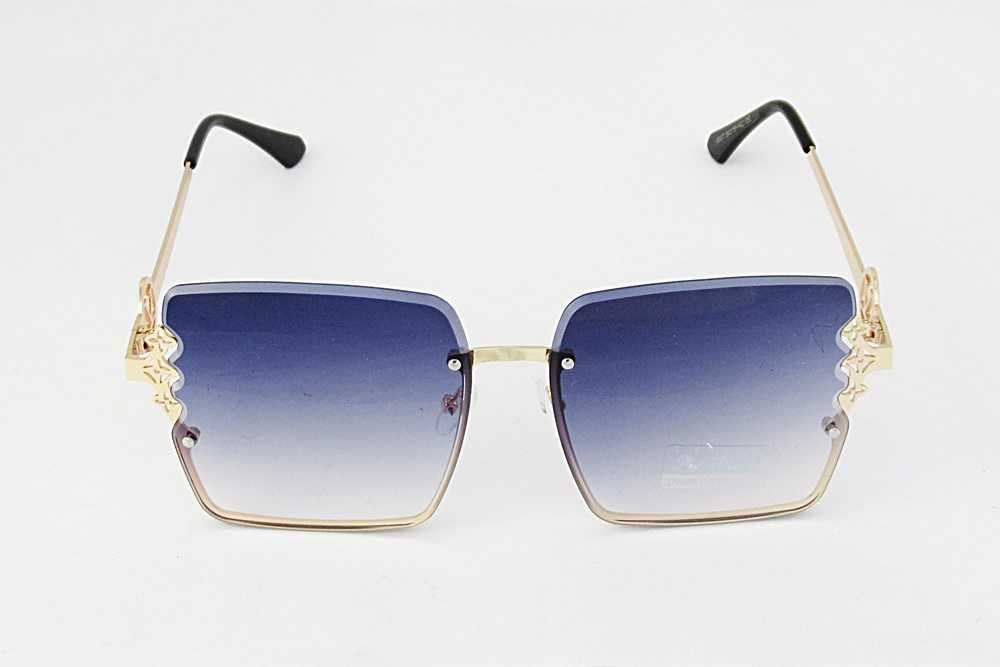 Modne okulary przeciwsłoneczne kwadrat metalowe kwiatki niebieskie M5