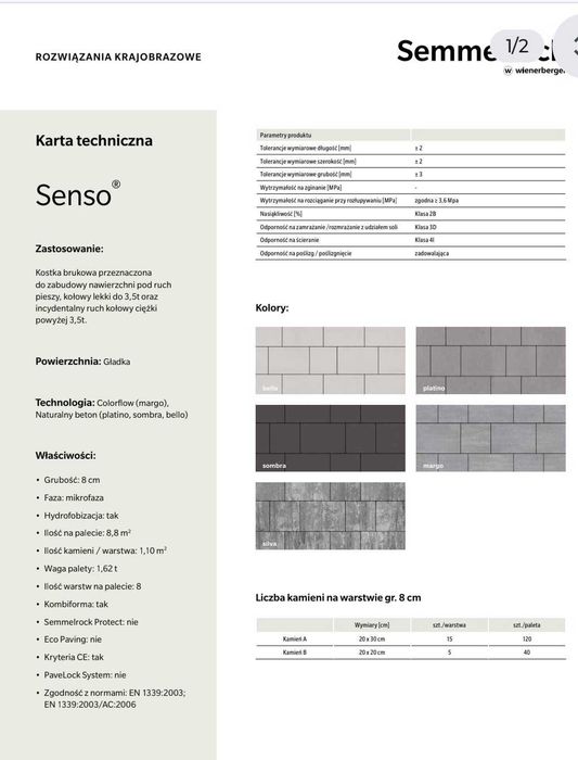 Kostka brukowa 8cm SENSO PLATINO Semmelrock 6,6 m2 szara