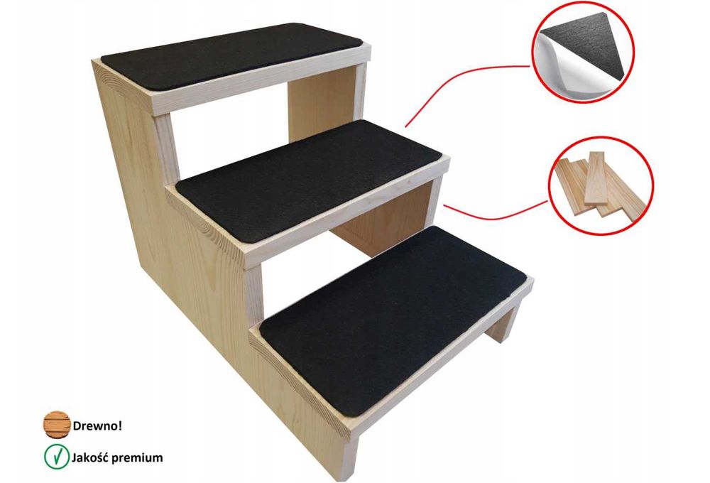 SCHODY SCHODKI DLA PSA rampa podest 3 stopnie 30cm schody dla kota drewno-