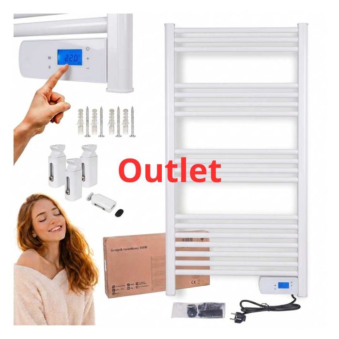 [Outlet] GRZEJNIK ŁAZIENKOWY 500W elektryczny timer termostat biały