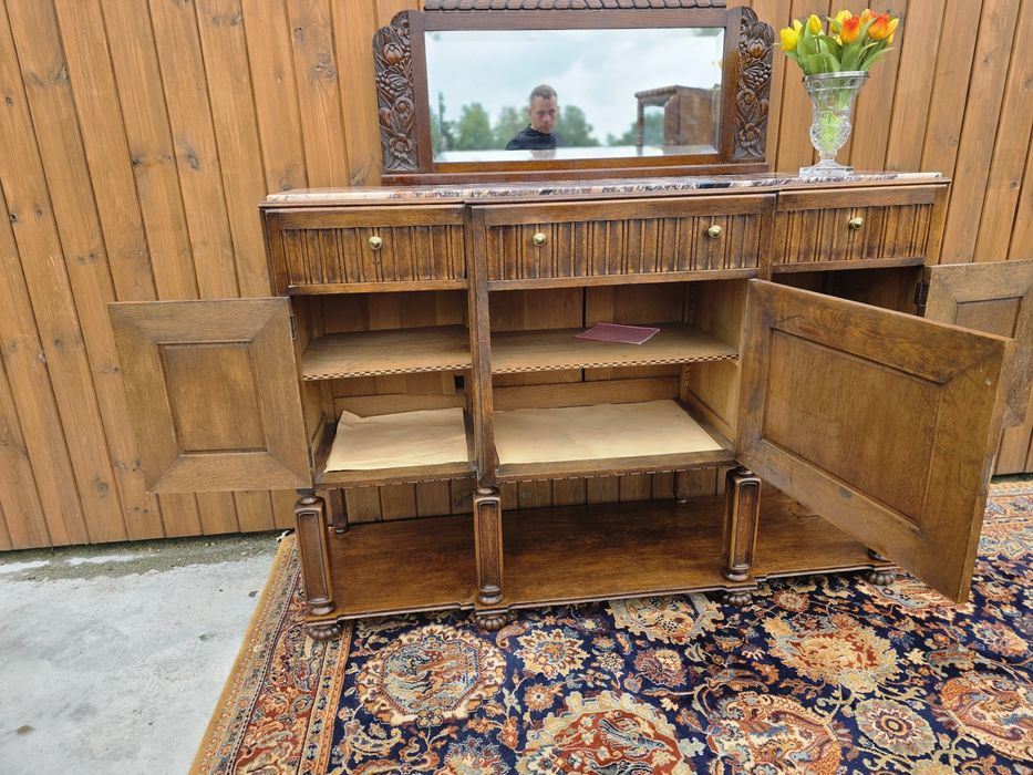 Secesyjna komoda bufet z marmurem i lustrem 160cm #1960 Stylowy Węgrów