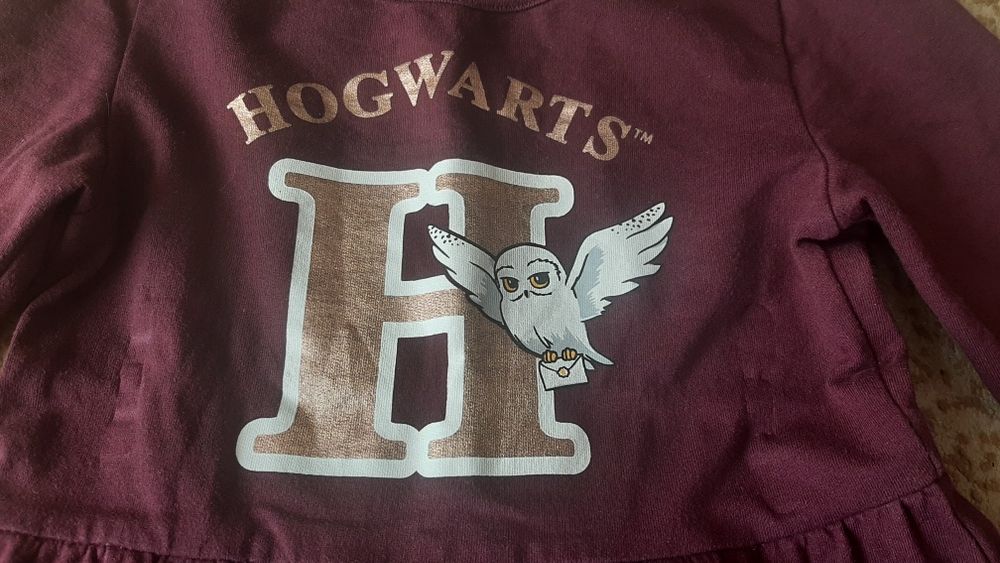 Sukienka dziewczęca długi rękaw bordowa krótka Harry Potter 116-122