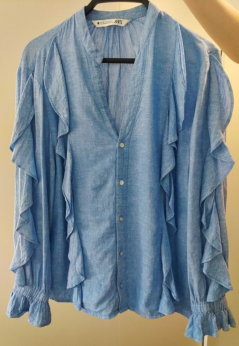 Blusa Zara Linho Azul