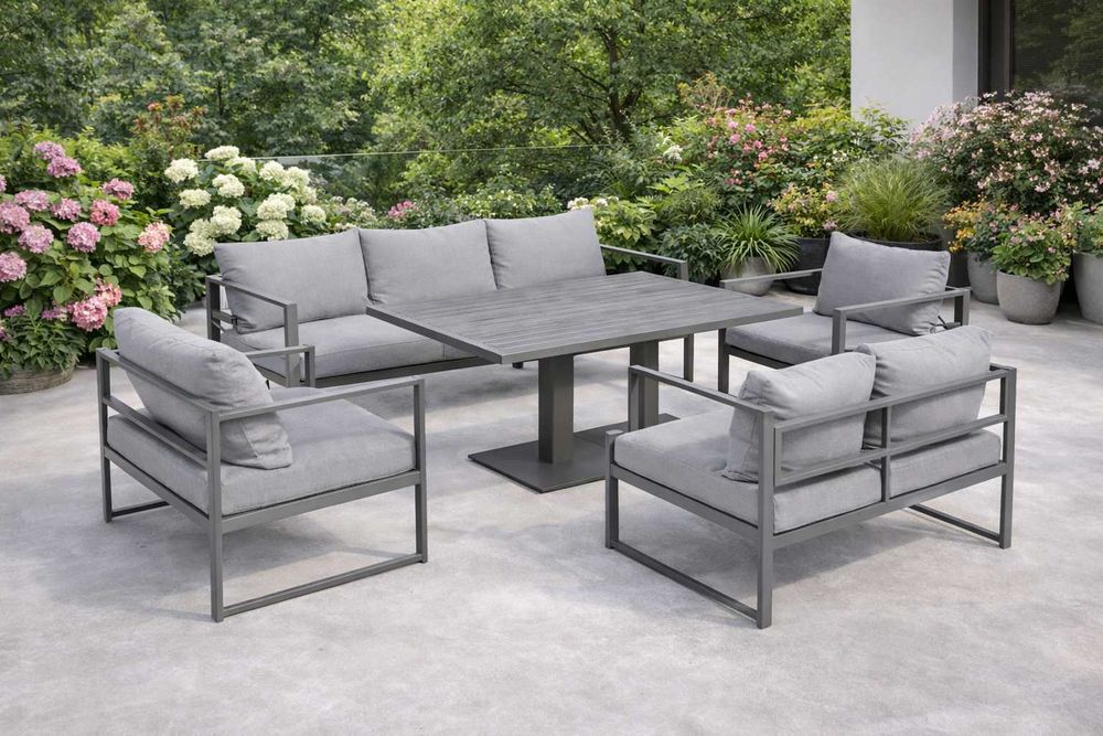 Zestaw Mebli Ogrodowych/Tarasowych Stalowy 2 Kolory Zestaw 7-osobowy