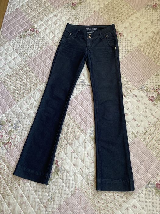 Granatowe proste jeansy biodrówki XXS 32 XS 34 niski stan vintage 00s y2k baddie