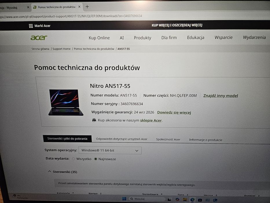 Gw. 09.2026r Laptop Acer Nitro 5 RTX 4060  I5 12th SSD 512GB RAM 16GB