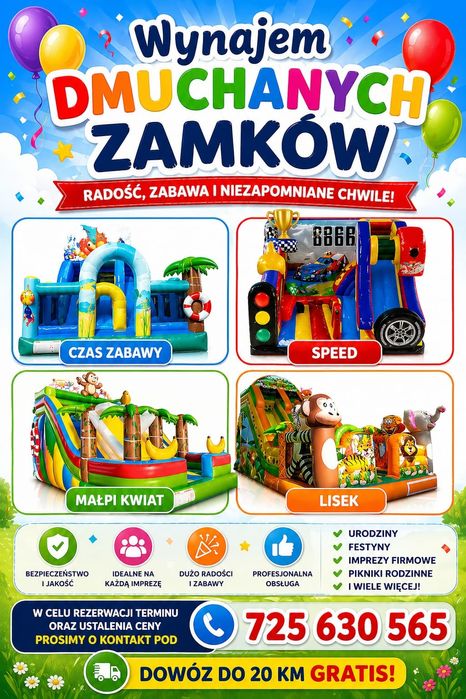 Wynajem dmuchańca,  dmuchańców,  zamek dmuchany,  zjeżdżalnia dmuchana