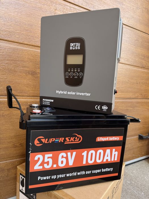 Комплект інвертор DATOU BOSS 24 V PV5000W та акумулятор SUPER SKY LiFePO4 25.6 V 100 Ah