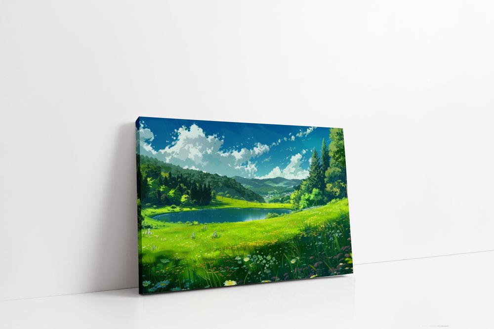 Obraz na płótnie "Łąka nad jeziorem" 80x60 cm – idealny do salonu