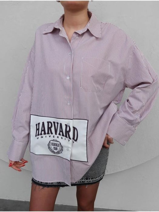 Сорочка оверсайз zara harvard university із нашивкою
